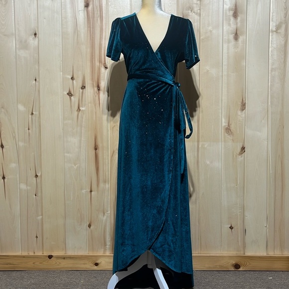 Baltic Born Dresses & Skirts - Baltic Born Teal Sparkling Velvet Full Wrap Maxi Dress Size M